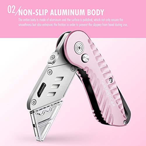FANTASTICAR-Folding-Utility-Knife-Gift-Box-Cutter-Lightweight-Plume-Type-Body-with-5-Piece-Extra-Blades-Pink