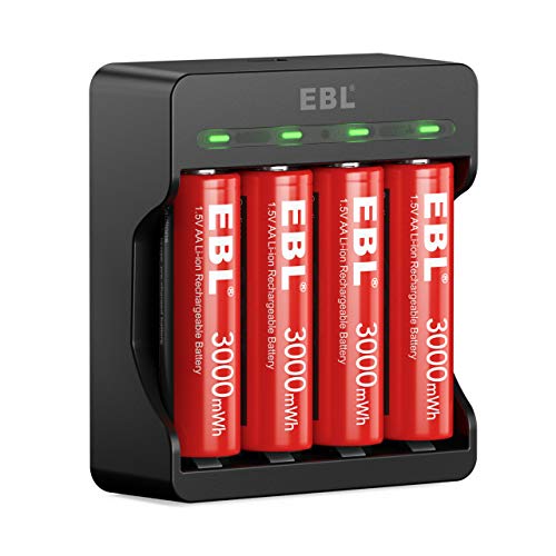 EBL 4 Pack 1.5V Rechargeable Lithium AA Batteries with USB Input