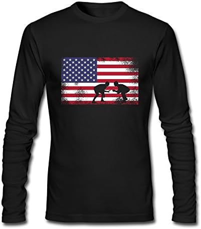 Men's American Flag Wrestling Wrestling Gift Cotton Athletic Long Sleeve T-Shirts Crew