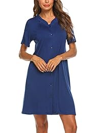 Ekouaer - Camisón de manga corta con botones para mujer