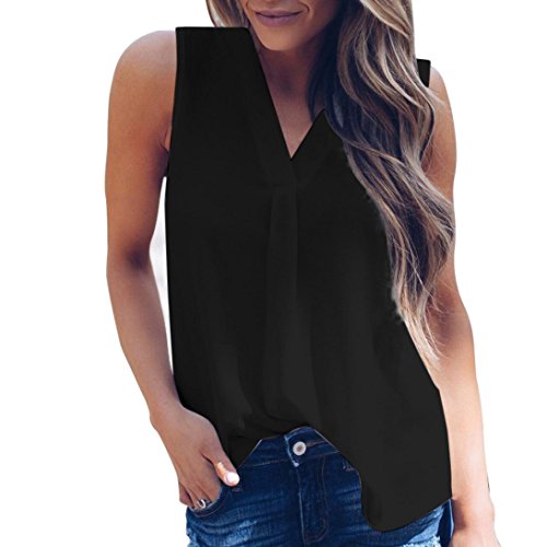 NREALY Women's Sexy Solid V-Neck Sleeveless Irregular Hem Tank Chiffon Top Vest Blouse