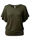 URBANCLEO PLUS Womens Short Kimono Sleeve Boat Neck Dolman Drape Top Shirts
