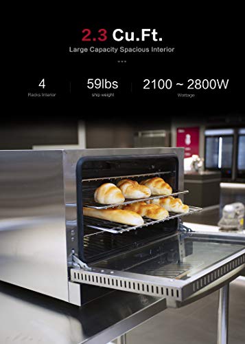 Commercial Electric Convection Oven,COOKRITE CRCC-50S Commercial Medium Electric Countertop Convection Oven Stainless Steel Top Browning Element Moisture Injection Function Compact Toaster 1/2 Shelves - Thumbnail 2