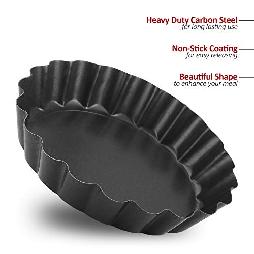 Laxinis World 5 Inch Quiche Pans with Removable Bottom, Non-stick, Fluted Sides, Mini Tart Pans, Round Shape, Set of 6