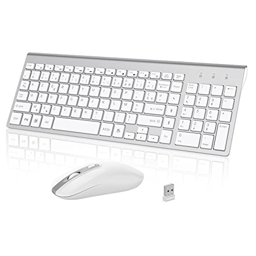 cimetech Clavier Souris sans Fil, AZERTY Français Clavier, Ultra-Fins Silencieux Clavier et Souris Combo, Connexion 2.4 GHz, pour PC/Portable/Ordinateur (Argent)