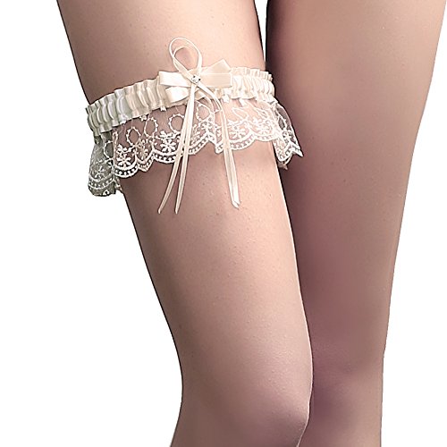 Rimobul Lace Wedding Garter with Satin Bow - Cream - Thumbnail 3