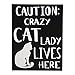 Crazy Cat Lady Lives Here Wooden Sign - Funny Cat Mom Decor, Pet Owner Wall Art, Made in USA