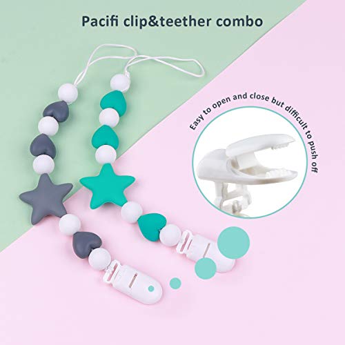 MCGMITT Pacifier Clip Silicone, Binky Holder Teething Beads Toys for Baby Boys Toddler (Star) - Thumbnail 4