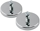 Master Magnetics RB70B3NX2 Magnetic Hook, Round Base Magnet Fastener with Bolt Chrome Plate, 2.65" Diameter, 1.275" Total Height, 65 Pounds, Silver (Pack of 2)