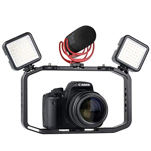 Aluminum Metal DSLR Video Rig Cage - Universal Handheld Smartphone Vlog Stabilizer with Cold Shoe Mounts Compatible with iPhone GoPro 7/6/5/4 Sony A6400 Canon Nikon Cameras Mobile Phones - Thumbnail 4