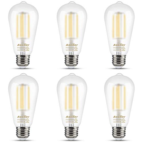 Ascher Edison LED Bulbs, 6W, Equivalent 60W, Glare-Free Frosted Glass, Daylight White 4000K, ST58 Antique LED Filament Bulbs, E26 Medium Base, Non-Dimmable, Pack of 6