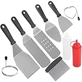 POLIGO Professional Spatula Set In Packing Box - 10pcs Commercial Grade Stainless Steel Griddle Accessories Set For Flat Top Cooking Teppanyaki Grill - Perfect Grill Birthday Gifts For Dad Men