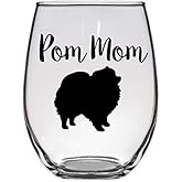 Pom Mom - Pomeranian Dog Lover, Owner Gift - Premium 21oz Stemless Wine Glass