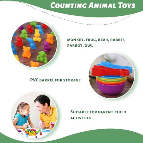 AMOR PRESENT 43PCS Counting Animals Set, Toddler Counting Toys Color Sorting Toys with Bowls Montessori Educational Sensory Toys for Toddlers Ages 3 4 5 6