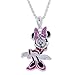 Disney Minnie Mouse Silver Plated Enamel Crystal Pendant W/Bow Gift Boxed Jewelry