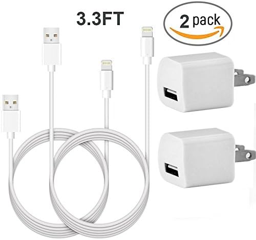 iPowerdirect 2 Pack Wall Adapter Charger 2X 3.3feet 8 Pin Charger Cable For iPhone X iPhone 8 8 Plus 7 7Plus 6 6S Plus 5S 5C 5 iPod Touch 5th Nano 7 (White)