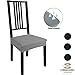 Stretch Dining Room Chair Seat Covers 4 Pack with Elastic Ties and Button, Waterproof Removable Washable Jacquard Anti-Dust Chair Cushion Furniture Protector Slipcovers, for Hotel/Office/Party, Grey