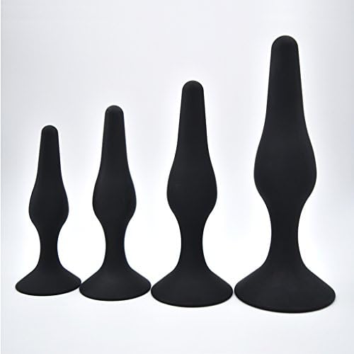 Adult Novelty Practical Jokes Gag Toy, A N A L Plug Set, 4 Pcs 4 Size Comfortable Smooth Silicone Trainer Toys for Beginner &amp; Advanced Men &amp; Women, Black
