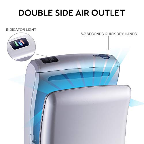 PLUSSEN Premium Commercial Automatic High Speed Hand Dryers for Bathrooms with Two Hot Air Outlet, Fast Drying in 10 Seconds, ABS Compact Electric Hand Dryer Blower (1688 Silver)