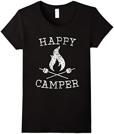 Womens Happy Camper - Camping Gift Idea with Campfire and S'mores Medium Black
