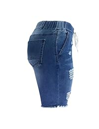 THUNDER STAR Bermudas de mezclilla desgarradas para dama, longitud de la rodilla, pantalones vaqueros cortos elásticos