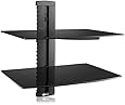 WALI Floating Shelf with Strengthened Tempered Glass for DVD Players/Cable Boxes/Games Consoles/TV Accessories, 2 Shelf, Black