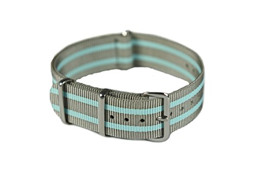 NATO G10 Nylon Premium Quality Replacement Watch Band Strap - 20mm / Grey Double Baby Blue - FITS ALL WATCHES - (Military Army, J. Crew, Timex Weekender, Daniel Wellington, Urban Outfitters, Luminox, Seiko, Citizen, Blackout Watches, Victorinox Swiss Army, Rolex and moreâ€Ž)