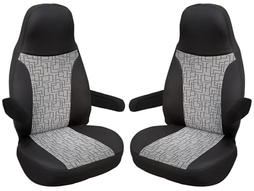 BREMER SITZBEZUEGE Custom Seat Covers, Compatible with RV, Driver & Passenger Seats, Colour Code: 813, black and grey