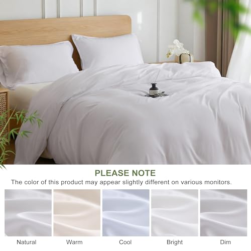 Simple&Opulence Duvet Cover King Size 100% Viscose Derived from Bamboo, 3 PCS Pure Breathable Cooling Silky Soft Bedding for Hot Sleepers Moisture-Wicking Comforter Cover Set, White