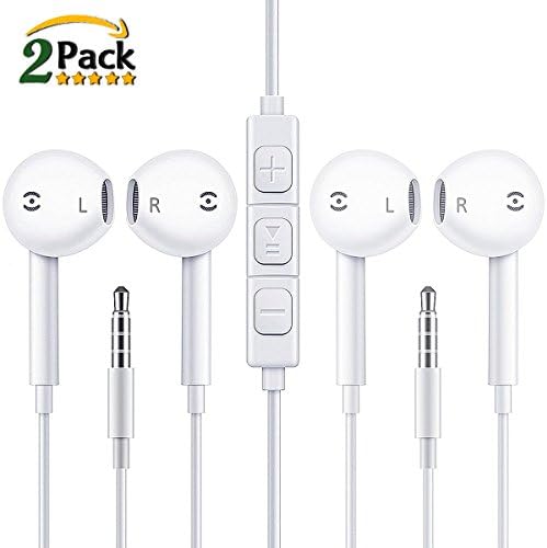 Apple Earbuds,Zeakko Earphones with Mic and Remote Control Fits Apple Iphone 6S Plus 6 SE 5S Sammung Galaxy S7 S6 Note 3 2 1/MP3 MP4 MP5 Player IOS Android Ear buds/Headphones 2Pack White