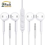 Iphone Earphones,HaRuion Headphones,In Ear Earbuds Wired with Mic and Remote Control for Apple Iphone 6S Plus 6 SE 5S Ios Samsung Galaxy S7 S6 Note 3 2 1 Android/MP3 MP4 MP5 Player Etc.2 Pack White