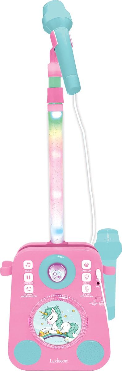 Lexibook, Unicorn, Musical Lighting Speaker with 2 Microphones, Demo Songs, MP3 Plug, Pink/Blue, K140UNI