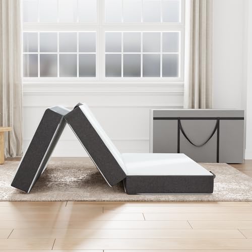 Slufra 6 Inch Folding Mattress Queen Size, Memory Foam Mattress with Removable Cover, Portable Floor Bed for Sleepovers and Camping, High-Density Support, 78"X 58"X6", White