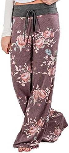 X-ImageWomen's Comfy Pajamas Drawstring Stretch Floral Print Long Wide Leg Lounge Pants