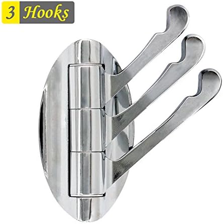 Triple Swivel Robe Hook, Stainless Steel Silver Wall Mount Hooks, Metal Coat Hooks Heavy Duty, with Multi Three Foldable Arms, for Towel Clothes Hat, for Bathroom Kitchen Toile Garage