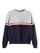 Romwe Women's Color Block Round Neck Long Sleeve Pullover Striped Sweatshirt Top Navy L/(US 6)