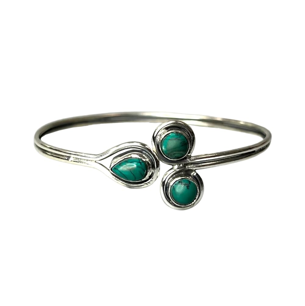 VIE Silver Plated Adjustable Trinity Cuff Bangle (Turquoise)