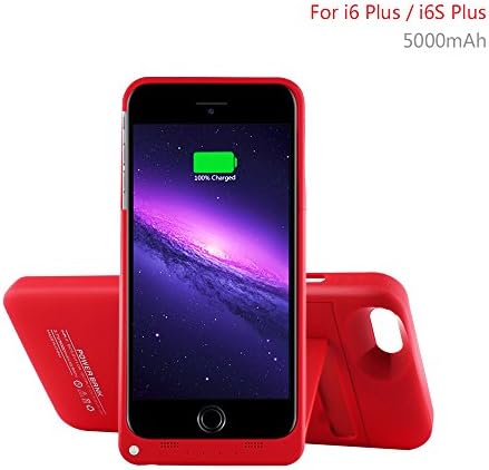 YHhao 5000mAh Charger Case for 5.5' iPhone 6 Plus /6S Plus, Slim Fit Slider Design, Portable Battery Bank with Stand(Please use your original lightening for charging) - Red