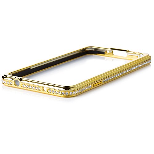 iCues | Compatible with Samsung Galaxy Note 3 | Rhinestone Metal Bumper Gold | [Screen Protector Included] Frame Aluminium Case Crystal Diamond Sparkle Bling Glitter Women Girl Chrome