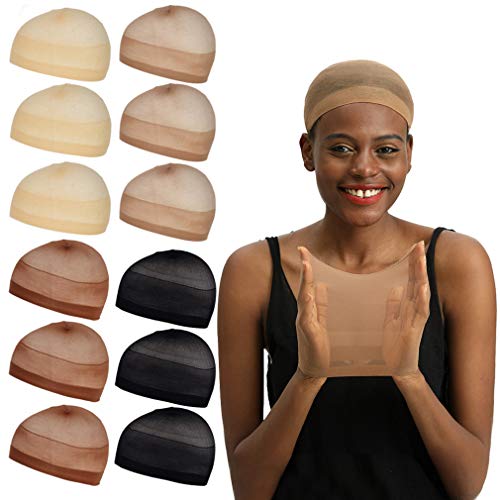REECHO 12 Pack Wig Caps for Women Men One-Size Halloween Costume Cosplay Accessory Stocking Nylon Color: Nude Beige and Light Brown and Dark Brown and Black