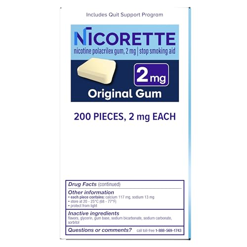 NICORETTE NICOTINE GUM STOP SMOKING AID, 2 MG, ORIGINAL FLAVOR – 200 COUNT
