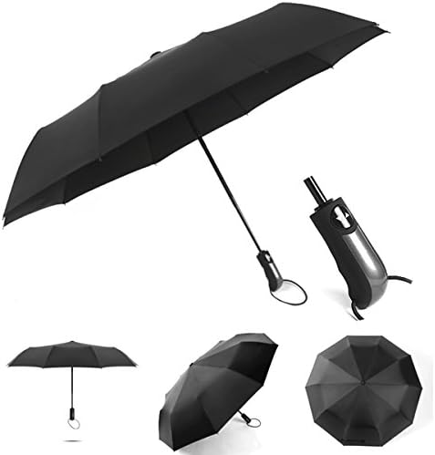 10 Ribs automatic three fold reinforced windproof reverse business umbrella, advertising umbrella-double large with black rubber coating (black)