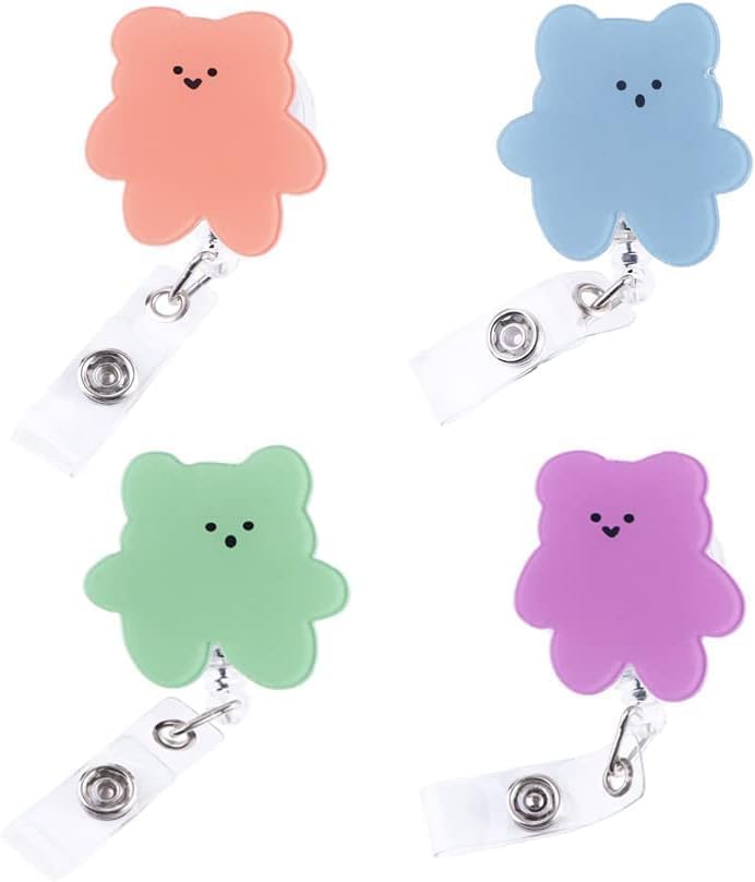 1Pc Random Color Name Decorative Badge Reels with Clip on ID Card Holders for Nurse, Badge Reel Holder, Cute Bears Acrylic Retractable Badge Reel, Teacher, Student Badge Holders Supplies