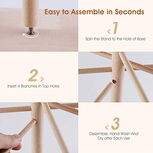 iSiLER Natural Beech Wood Pasta Drying Rack, Pasta and Spaghetti Dryer Stand with 4 Branched, Detachable Arms for up to 4 Pounds of Pasta Dough