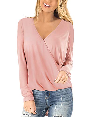 Womens Tops Deep V Neck Cotton Tee Shirts Long Sleeve Cute Blouses Winter Clothing XL