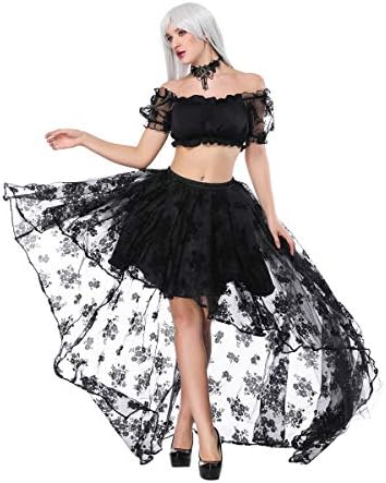 Gothic Women's 2 Pcs Set Off Shoulder Crop Top Skirt Set Long Tail Skirt S