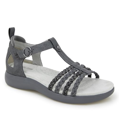 JBU by Jambu Women’s Prague Flat Sandal, Charcoal/Black, 9