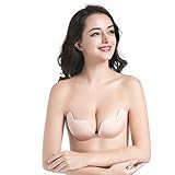Adhesive Bras, Invisible Bra, Strapless Self Adhesive Reusable Padded Invisible Bra Backless Silicone Push-up Bras for Women (D, Beige)