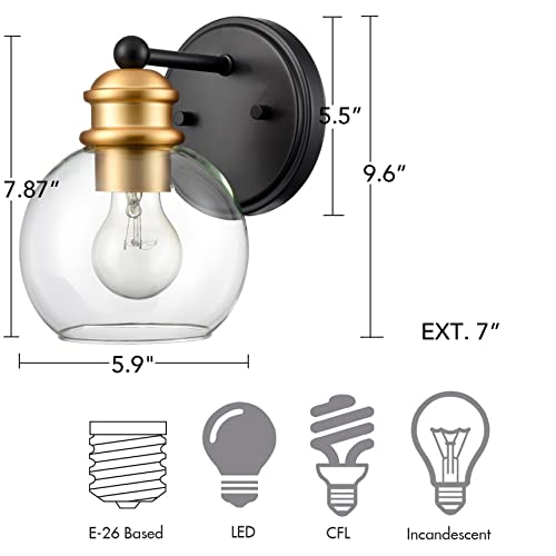 JEENKAE Modern Farmhouse Black and Gold Bathroom Wall Sconces Set of