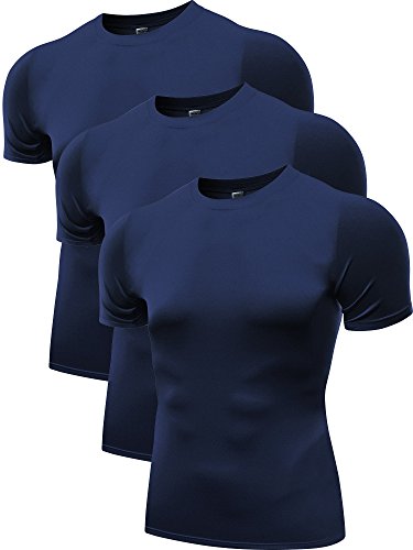 Neleus Men's 3 Pack Athletic Compression Shirts,5011,Navy Blue,L,EUR XL